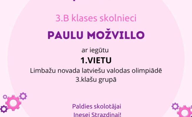 Rozā apsveikuma ziņojums ar tekstu: 