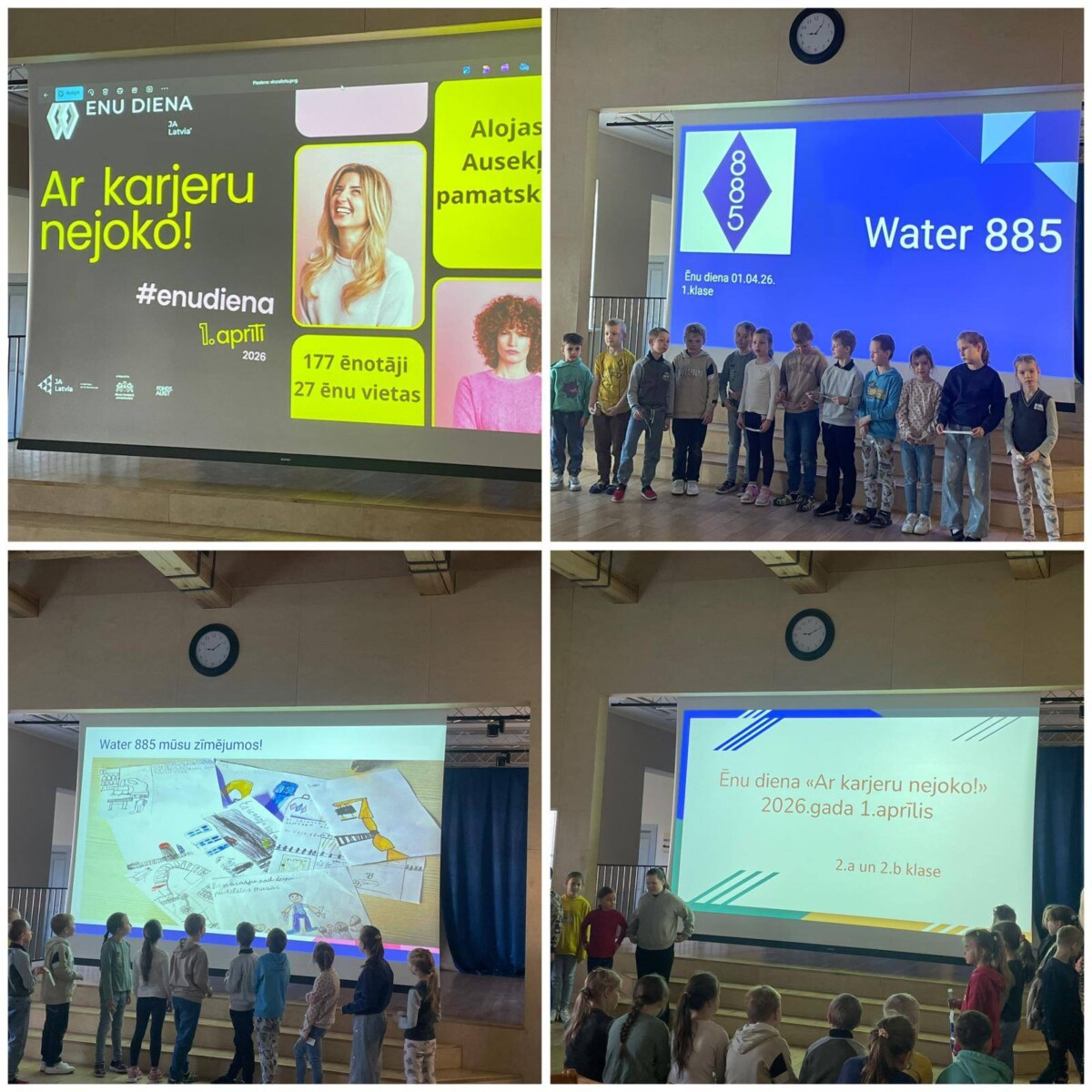 Četru attēlu kolāža, kurā skolēni piedalās 